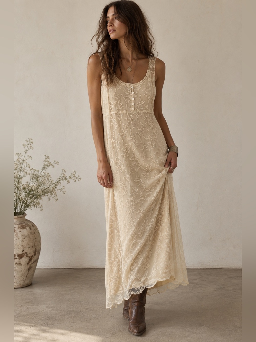 Vintage Pudding Shop April Cornell 2000 Floral Lace Maxi Dress Cottagecore
